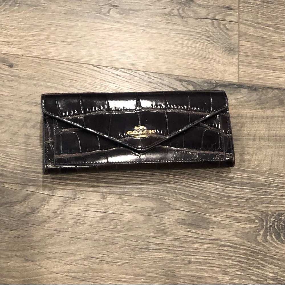 Coach Black Croc-Embossed Wallet/Clutch